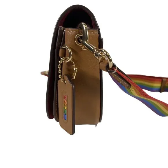 Coach Brown Rainbow Pride Leather Trim Ellen Crossbody Purse C4086 - Picture 3 of 10